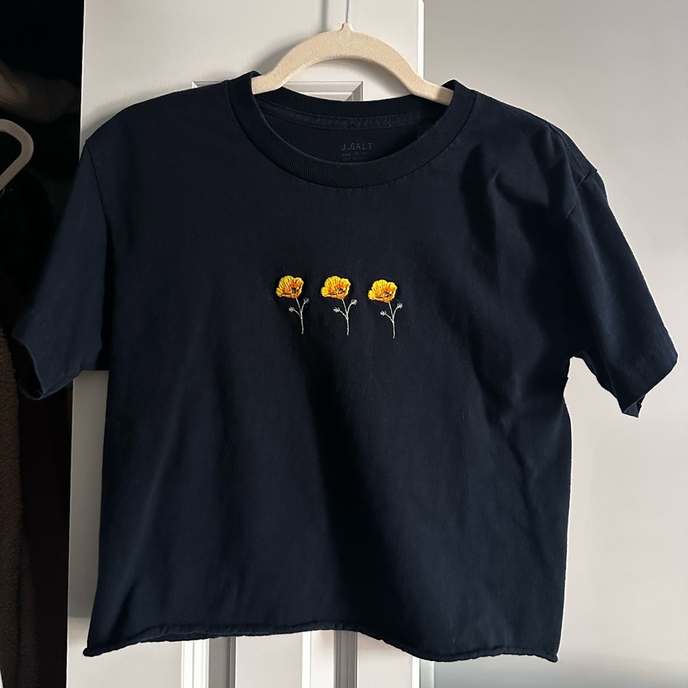 Navy Flower Embroidered Tee